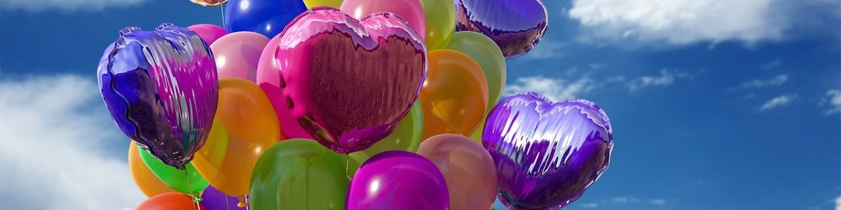 balloons, heart, sky, happy birthday, decoration, party, colorful balloons, celebration, helium, fly, float, shiny, nature, clouds, blue sky